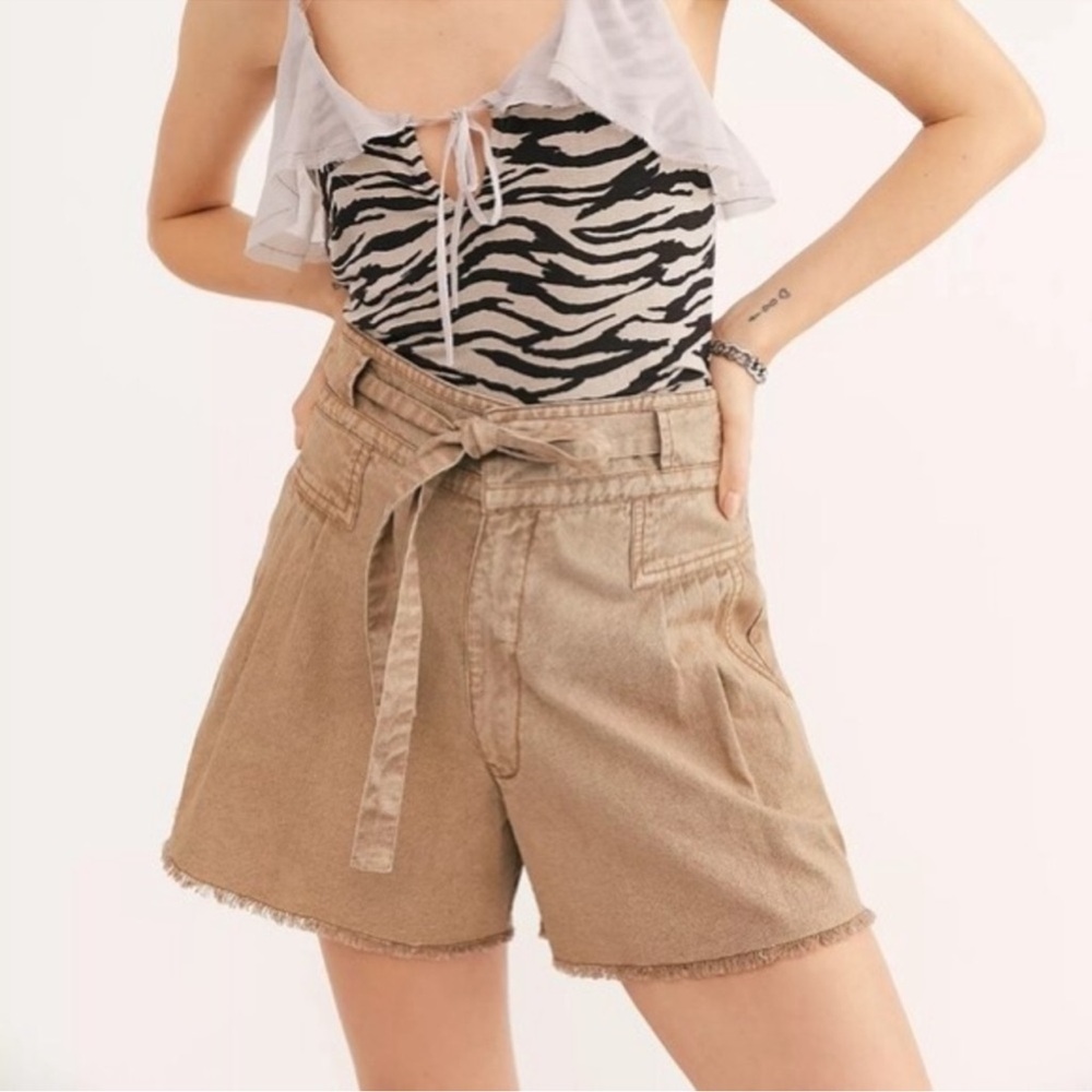 Free People High Waist Tan Paperbag Shorts